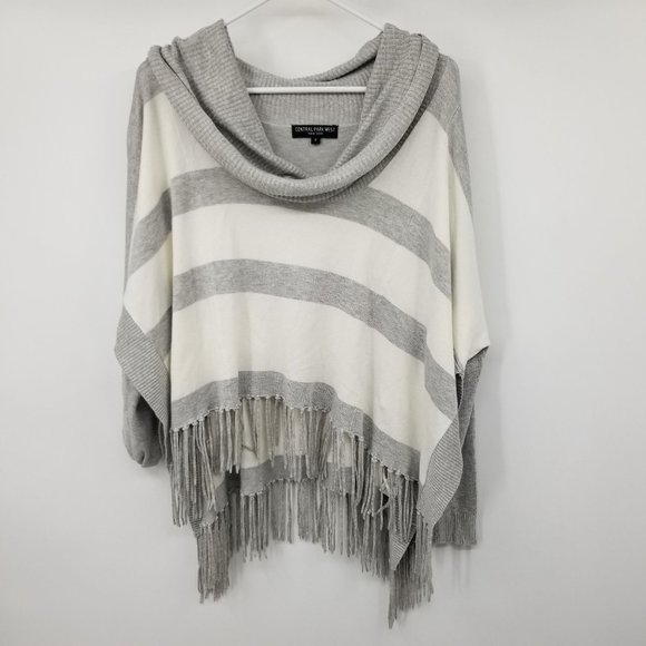 Central Park Sweaters - Central Park West New York Grey and White Striped Sweater Top Size Small